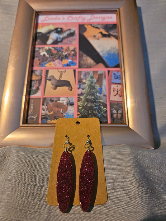 Resin/Metal Earrings (Hook) - Pink Glitter Ovals #267