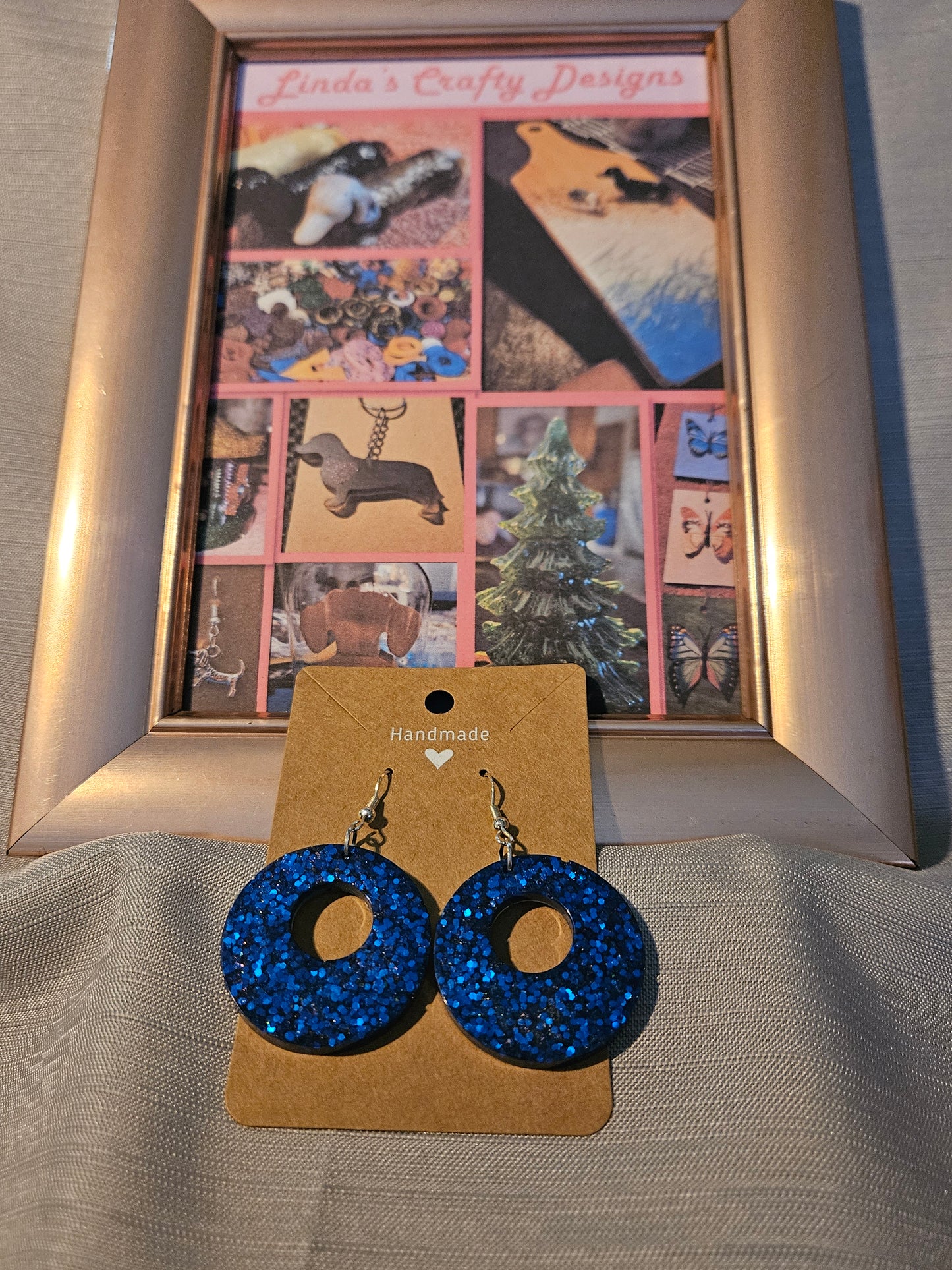 Resin/Metal Earrings (Hook) - Blue Sparkle Circles #293
