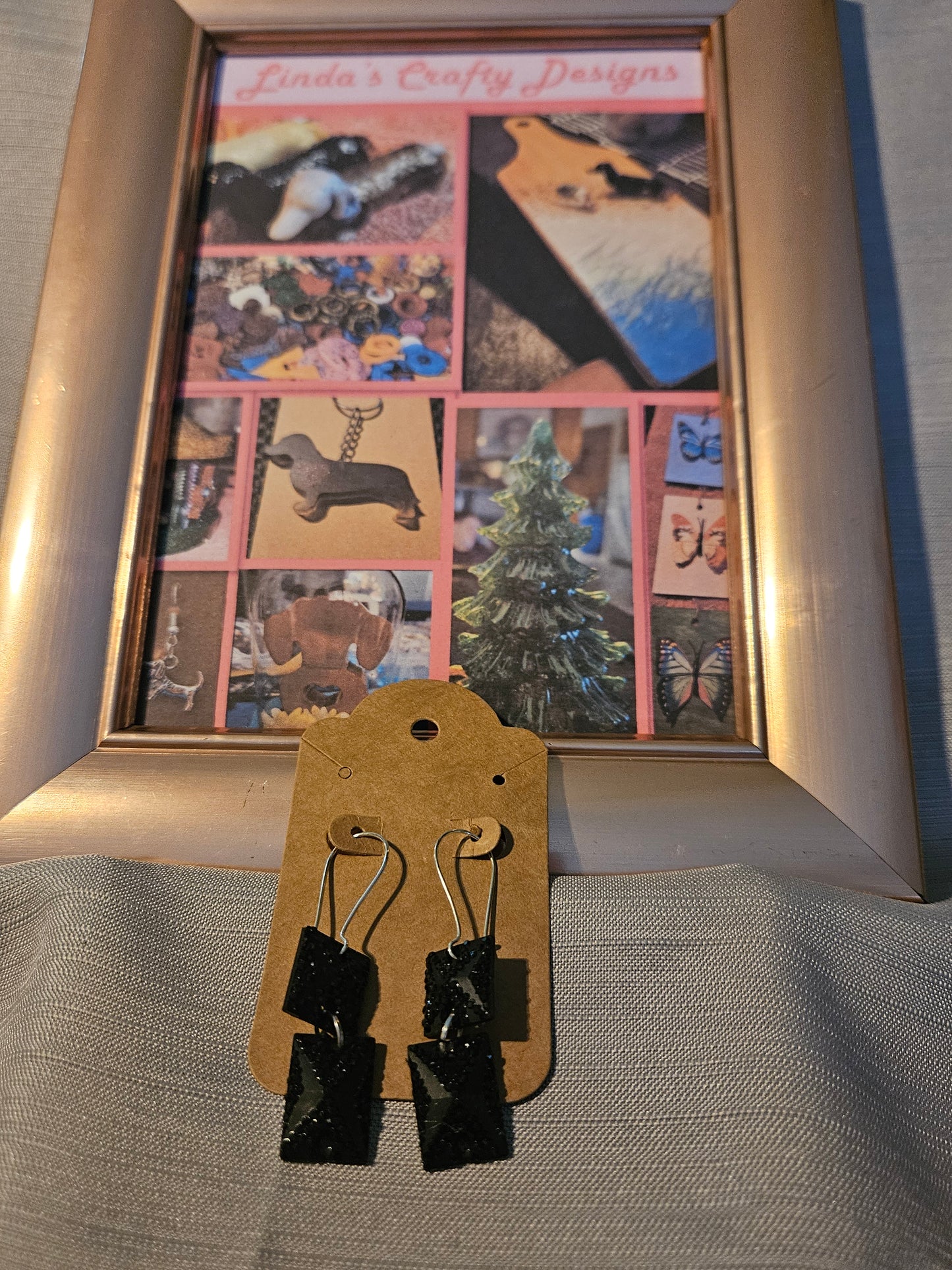 Plastic/Metal Earrings (Hook) - Black Rectangles and Squares #61