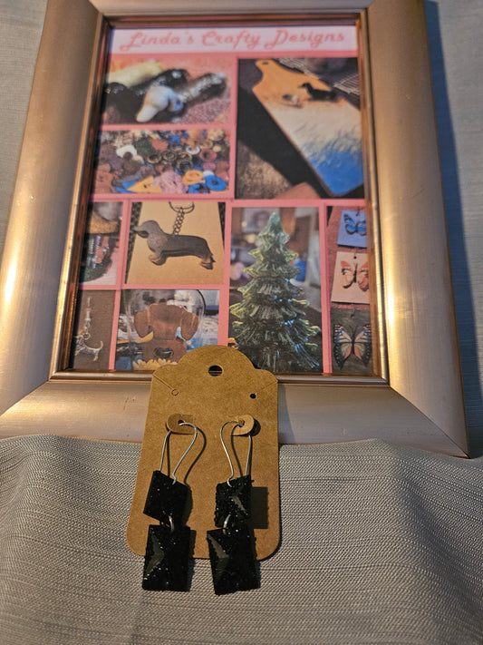 Plastic/Metal Earrings (Hook) - Black Rectangles and Squares #61