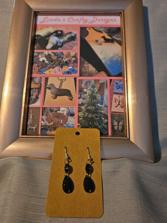 Plastic/Metal Earrings (Hook) - Black Circles and Teardrops #60