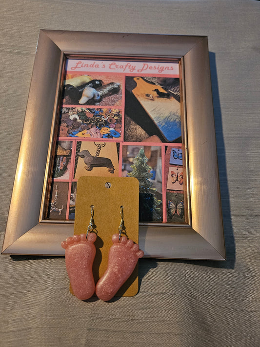 Resin/Metal Earrings (Hook) - Pink Baby Feet #265