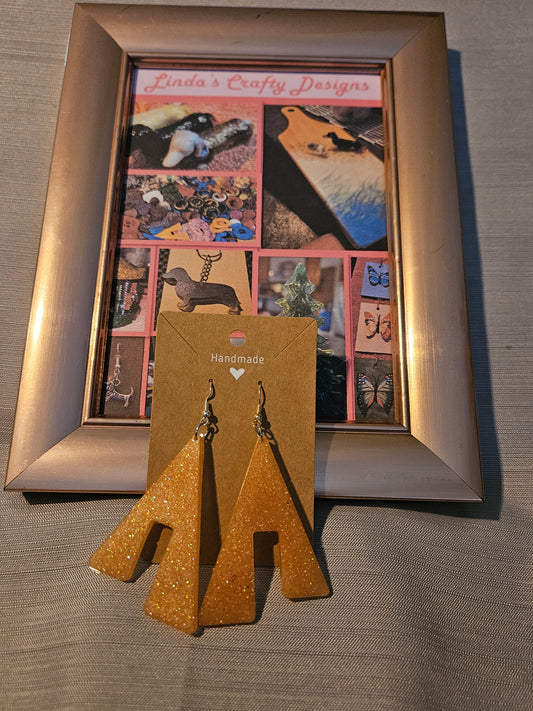 Resin/Metal Earrings (Hook) - Orange Design #263