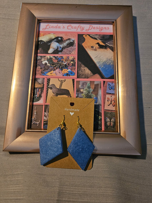 Resin/Metal Earrings (Hook) - Blue Diamonds #279