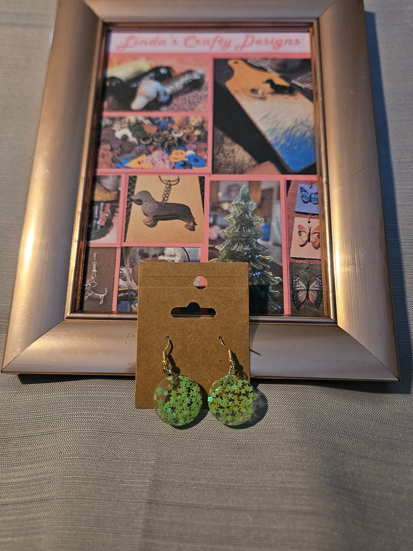 Resin/Metal Earrings (Hooks) - Green Star Confetti Rounds #287