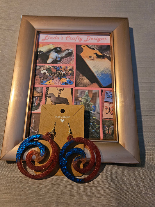 Resin/Metal Earrings (Hooks) - Pink/Blue Swirlies #292