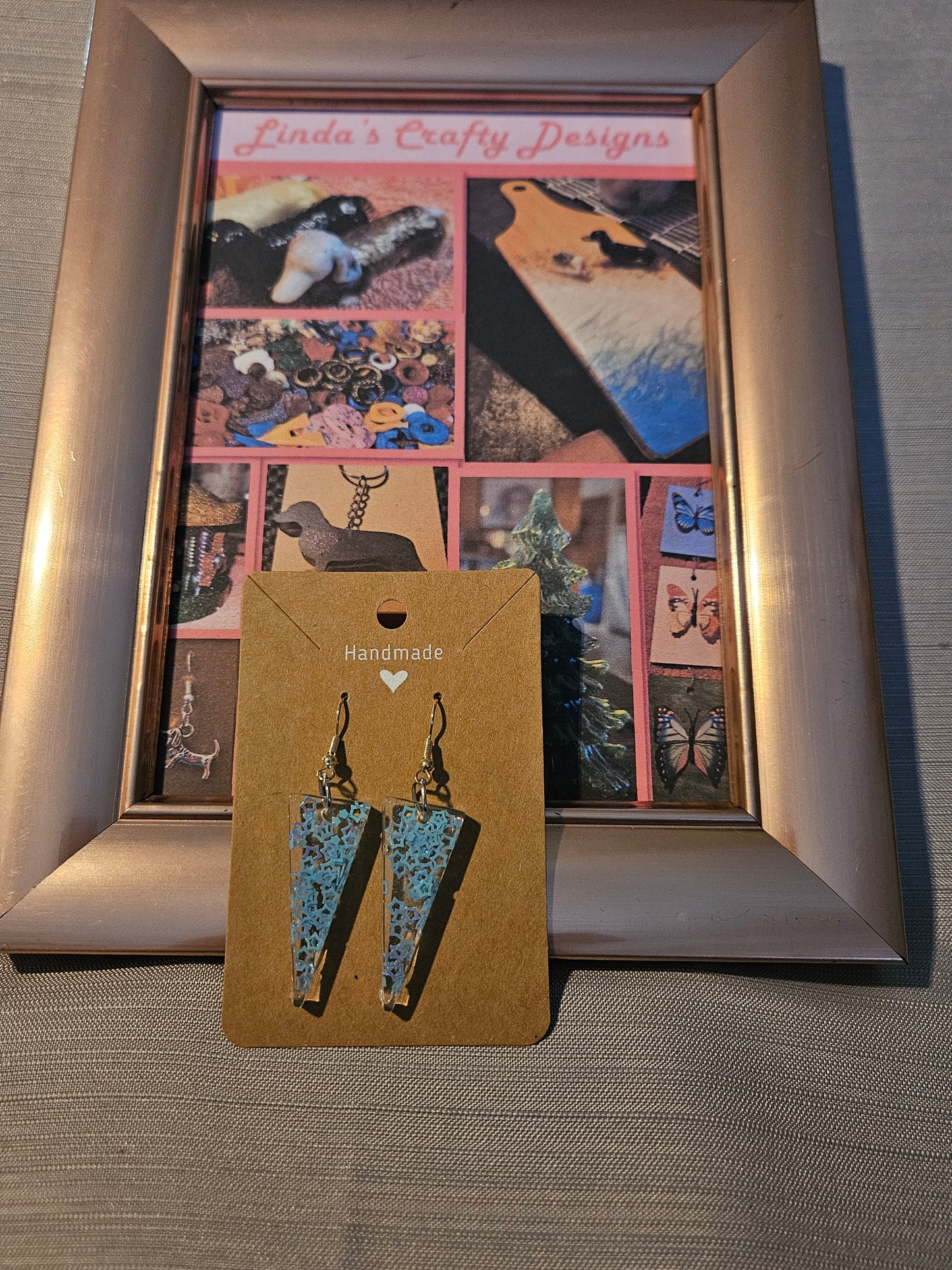 Resin/Metal Earrings (Hook) - Blue Stars Confetti in Triangles #251