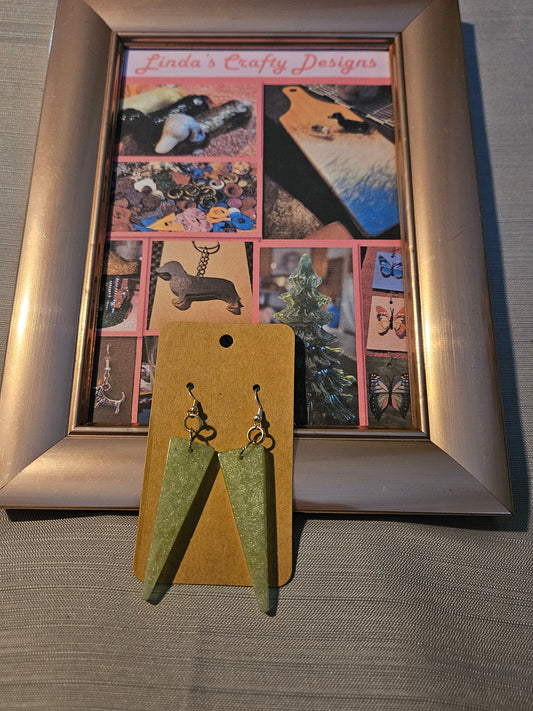 Resin/Metal Earrings (Hook) - Green Triangles #289