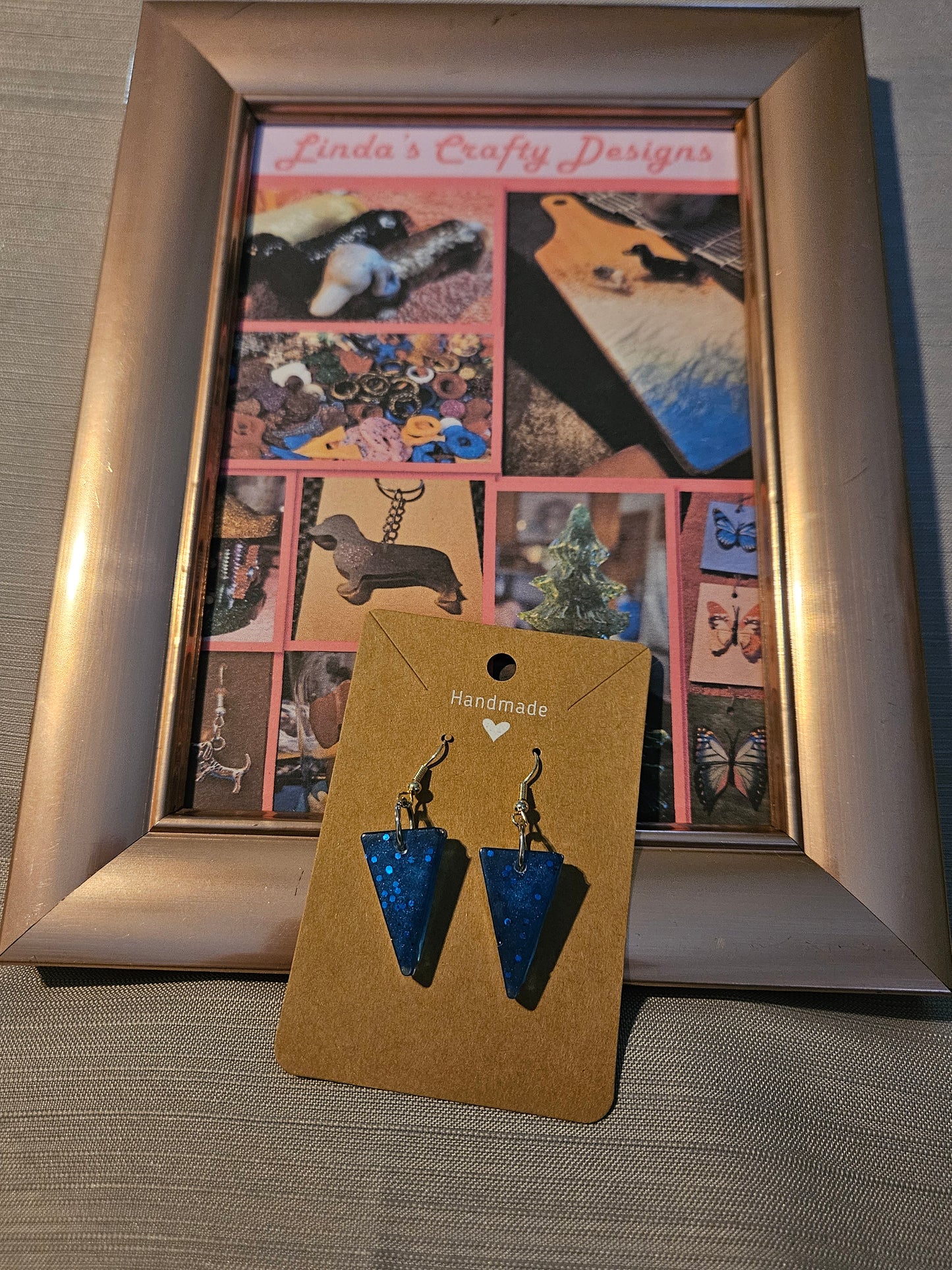 Resin/Metal Earrings (Hook) - Blue Sparkle Triangles #294