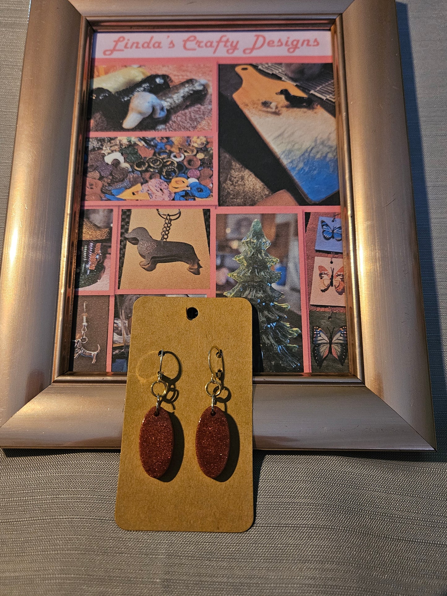 Resin/Metal Earrings (Hook) - Glitter Ovals #246