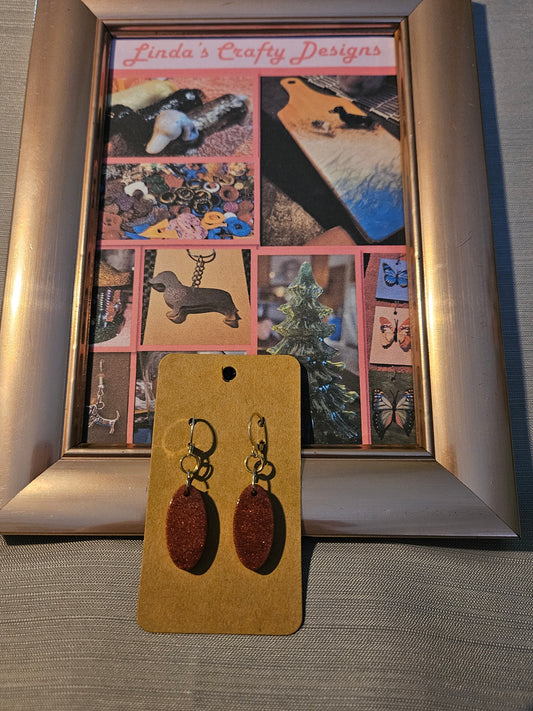 Resin/Metal Earrings (Hook) - Glitter Ovals #246