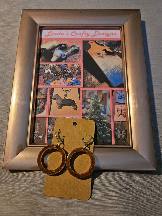 Resin/Metal Earrings (Hook) - Bronze Hook Hoops #249