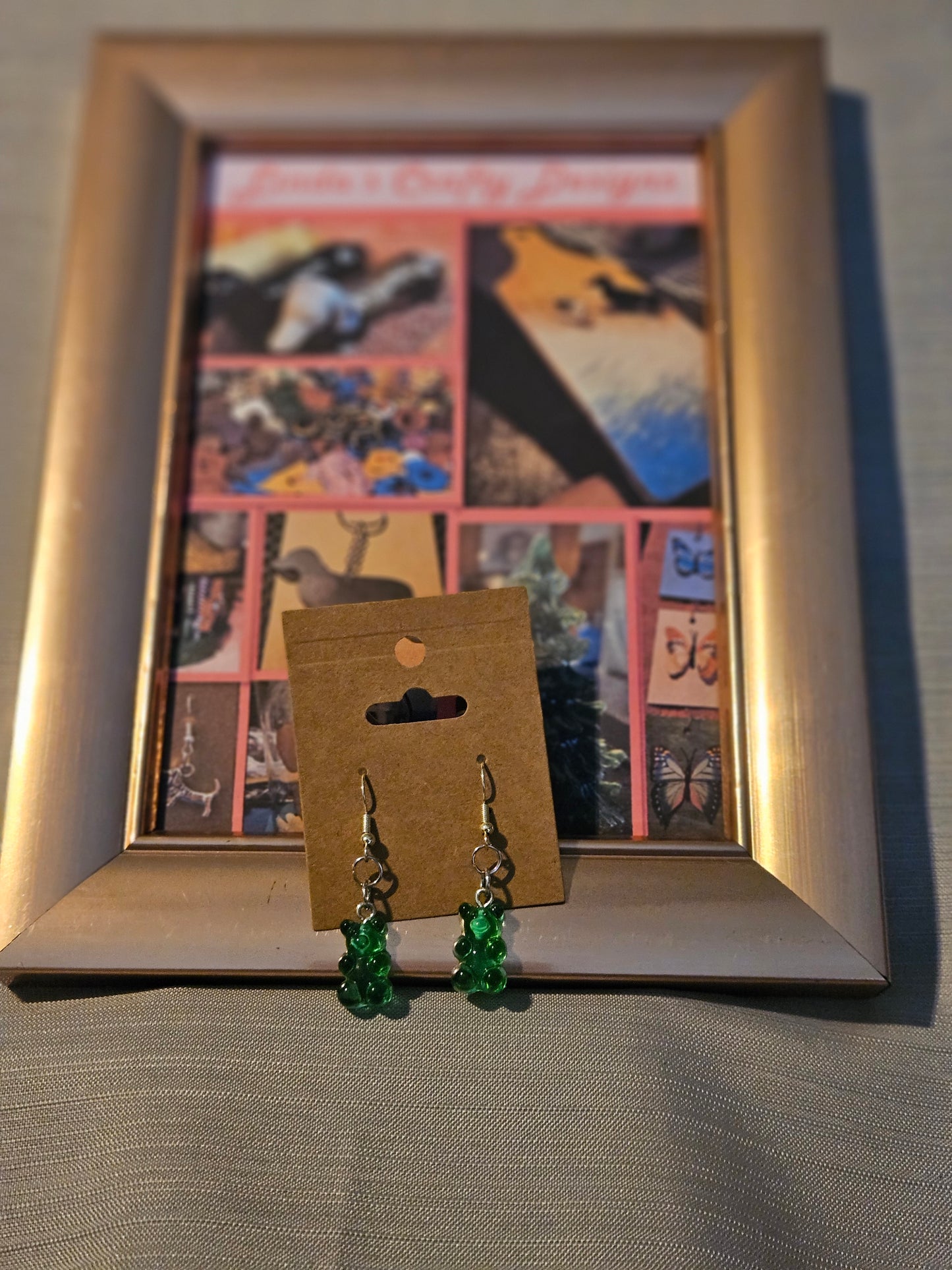 Plastic/Metal Earrings (Hook) - Green Gummy Bears #48
