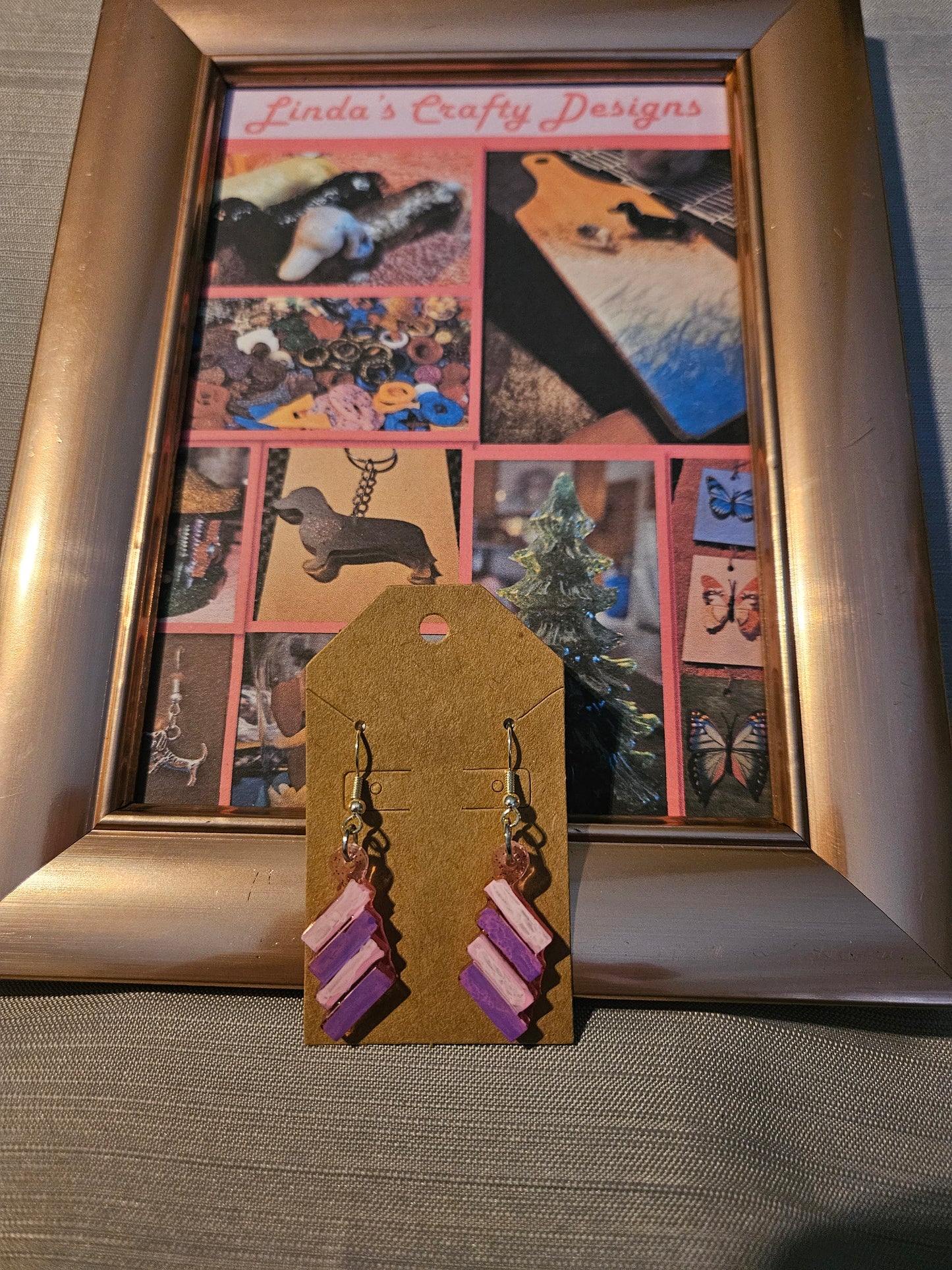 Resin/Metal Earrings (Hook) - Pink and Purple Lines #65