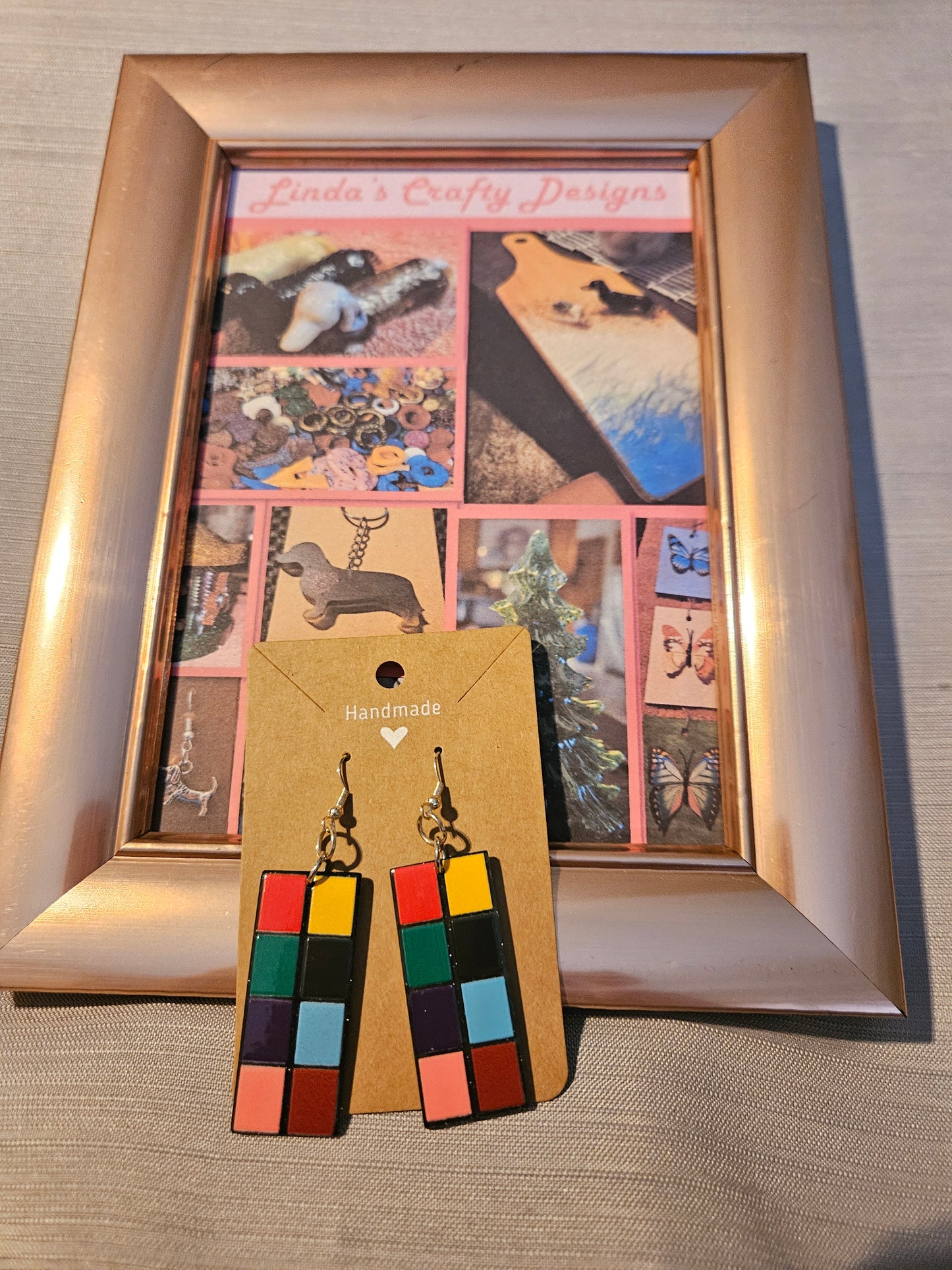 Metal Earrings (Hook) - Colorful Tiles #47