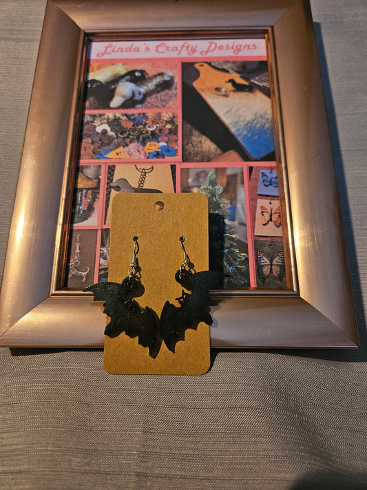 Resin/Metal Earrings (Hook) - Halloween Black Bats #10