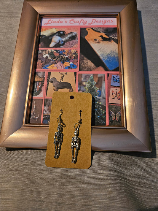 Metal Earrings (Hook) - Halloween Silver Skeletons #74