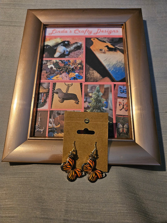 Plastic/Metal Earrings (Hook) - Orange Butterflies #17