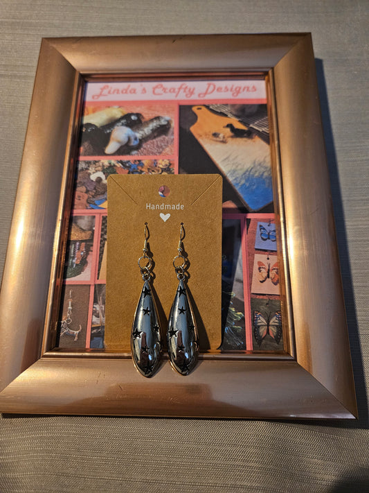 Metal Earrings (Hook) - Stars on Teardrops #46