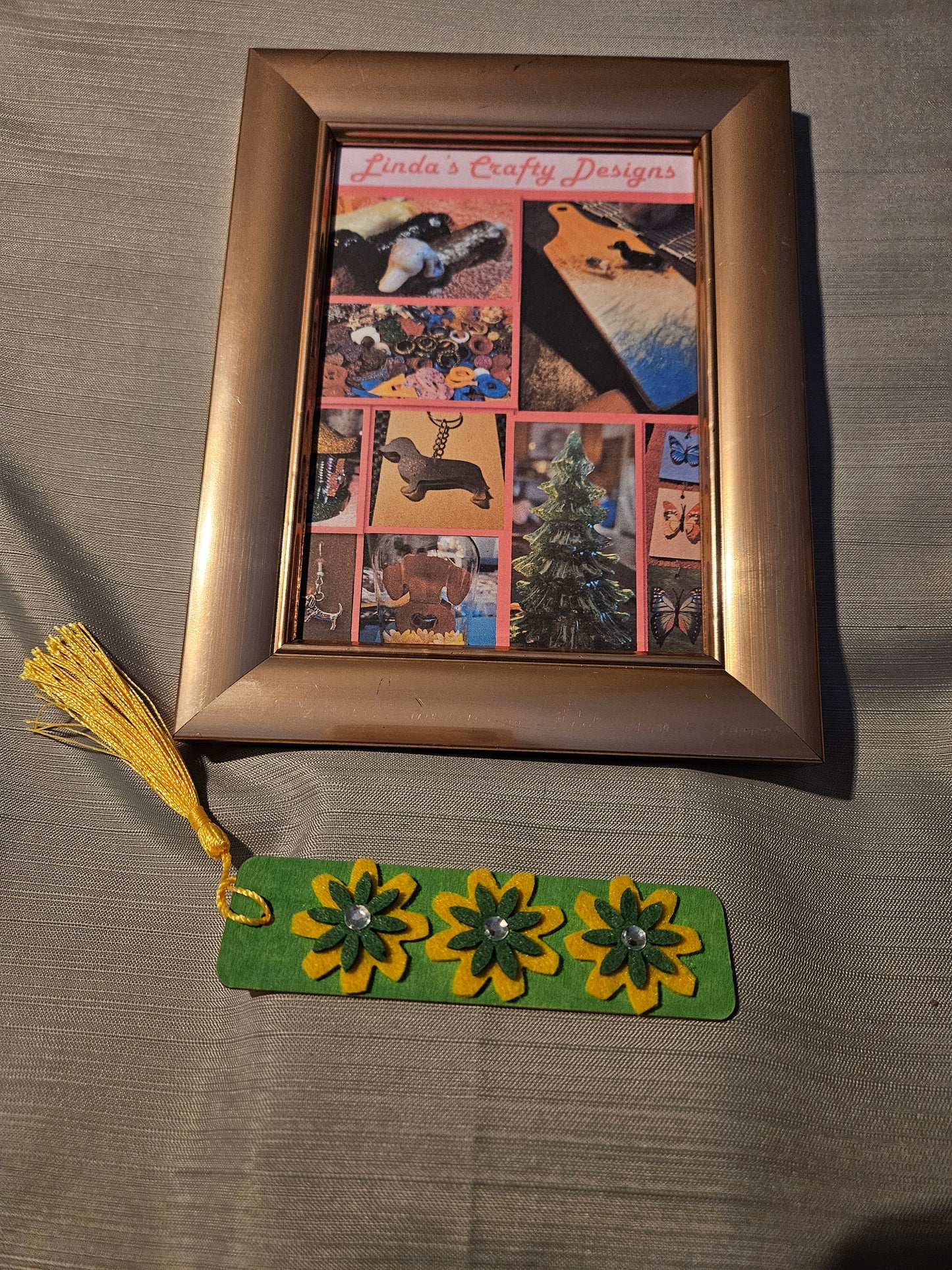 Wood Bookmark - Green and Yellow Flowers #127