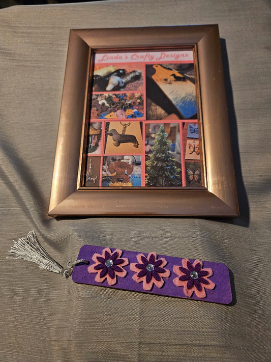 Wood Bookmark - Purple and Pink Flowers #128