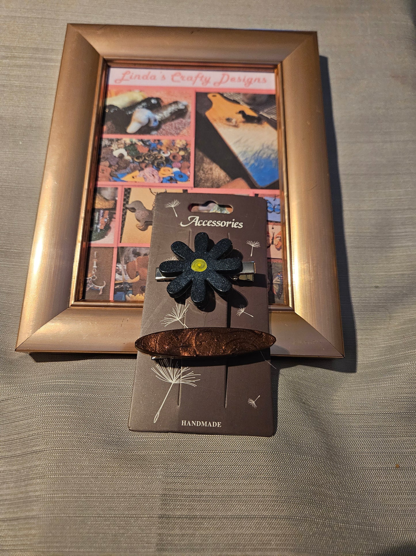 Resin/Metal Barrettes - Blue Flower and Bronze #99