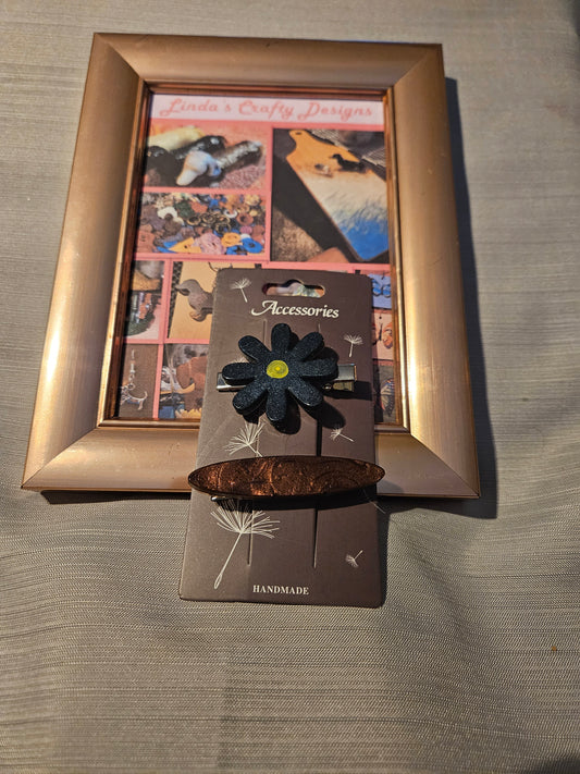 Resin/Metal Barrettes - Blue Flower and Bronze #99