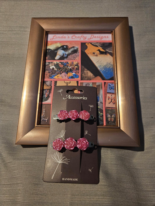 Metal Barrettes - Pink Roses #109