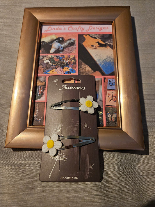 Metal Barrettes - White Flowers #89