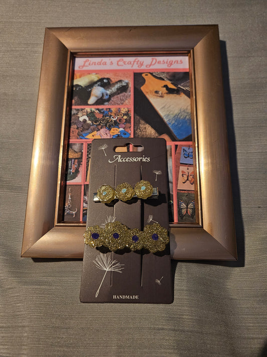 Resin/Metal Barrettes - Golden Sparkle Flowers #95