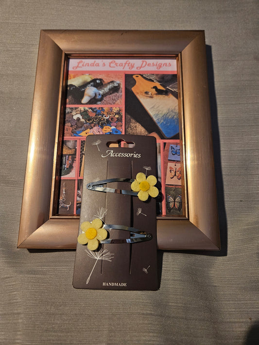 Metal Barrettes - Yellow Flowers #90