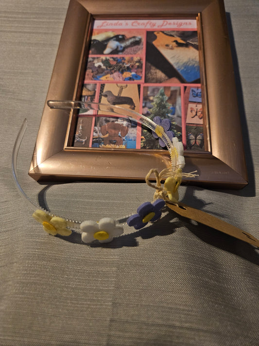 Plastic Headband - Yellow, Purple and White Floral #175