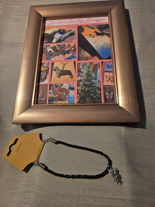 Leather Rope/Metal Bracelet - Owl #163