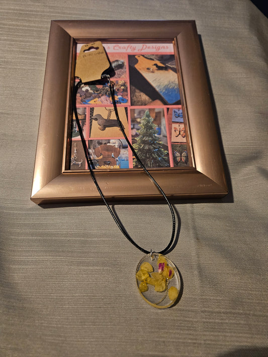Resin/Leather Rope Necklace - Yellow Floral  18-20 inch #200