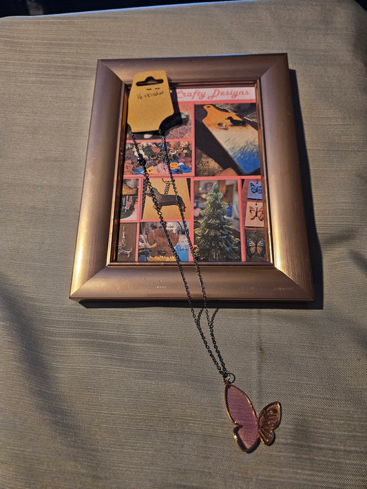 Resin/Metal Necklace - Pink Butterfly #213
