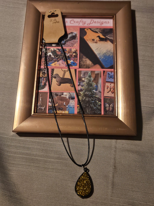 Resin/Leather Rope Necklace - Golden Teardrop  18-20 inch #190