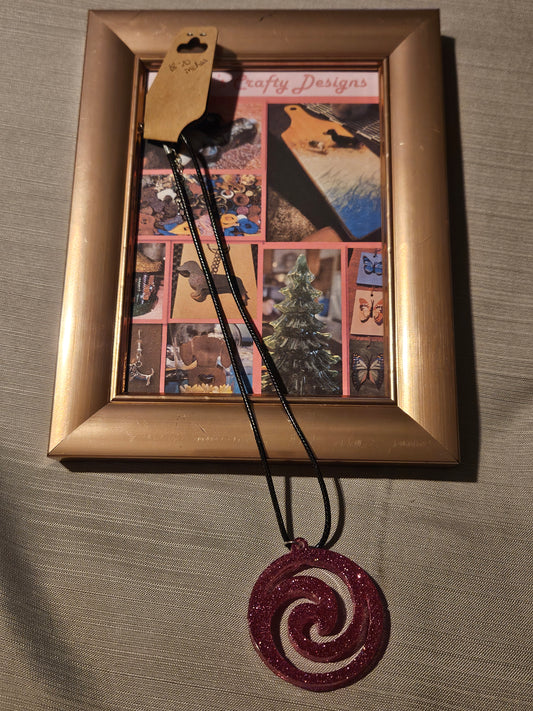 Resin/Leather Rope Necklace - Pink Sparkle Swirl  18-20 inch #195