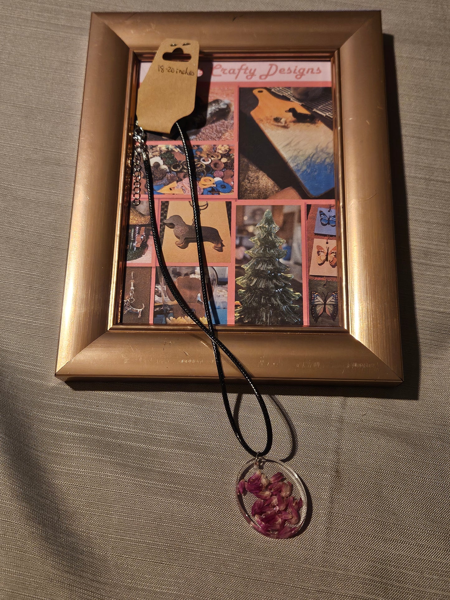 Resin/Leather Rope Necklace - Pink Floral  18-20 inch #199