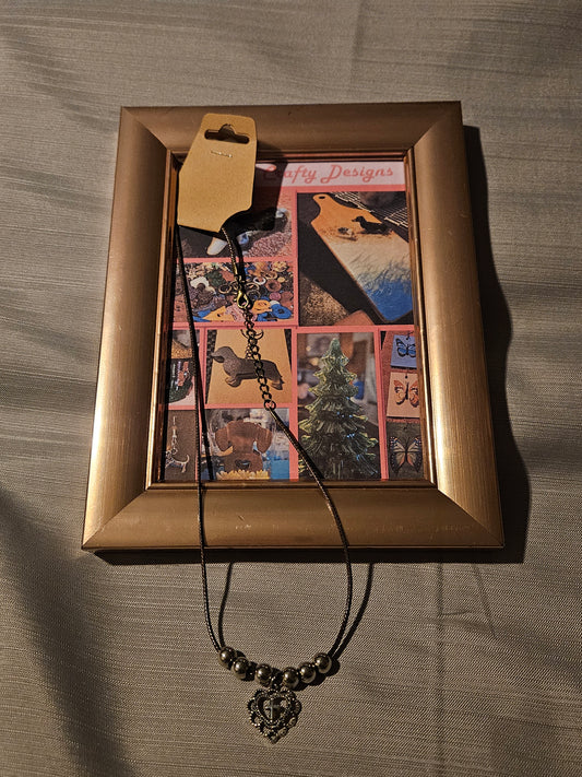 Leather Rope/Metal Necklace - Cross My Heart 18-20 inch #181