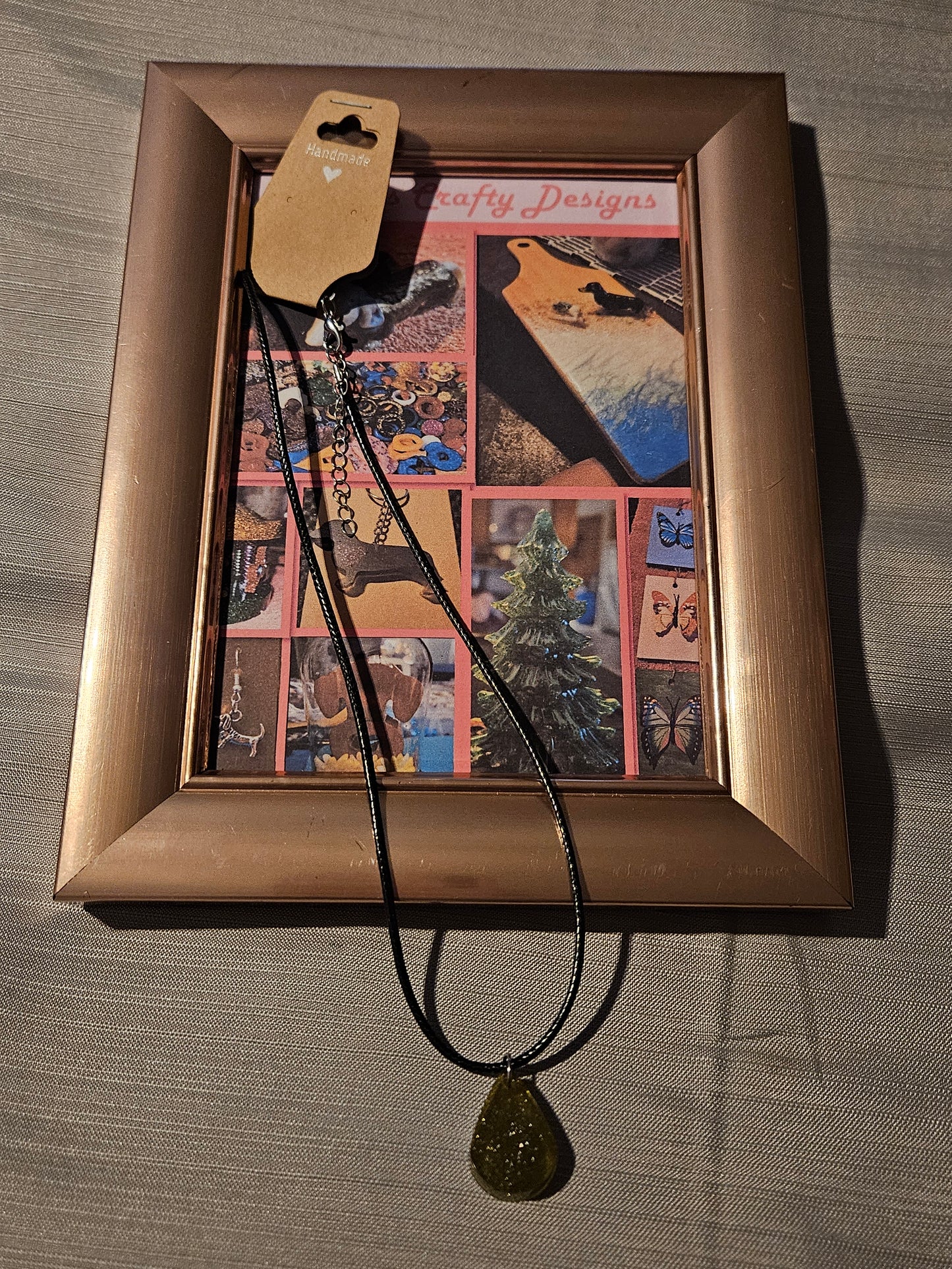 Resin/Leather Rope Necklace - Bronze Teardrop  18-20 inch #185