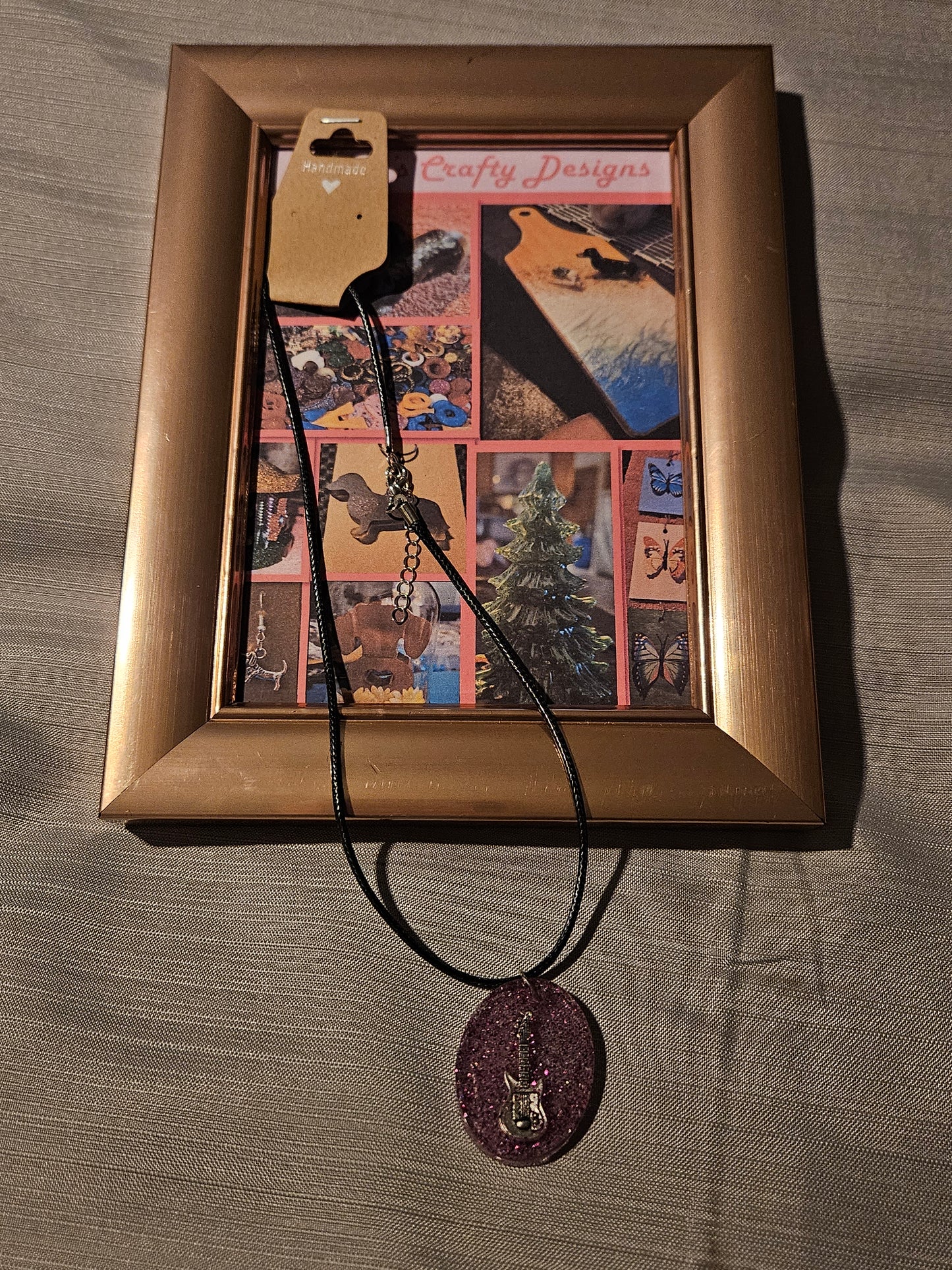 Resin/Leather Rope Necklace - Glitter Guitar  18-20 inch #203