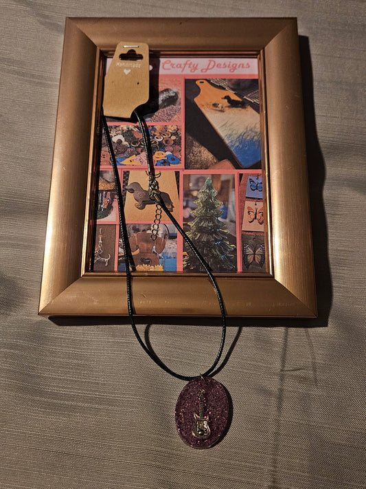 Resin/Leather Rope Necklace - Glitter Guitar  18-20 inch #203