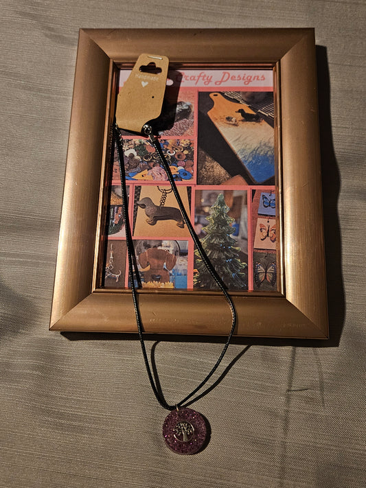 Resin/Leather Rope Necklace - Glitter Tree of Life  18-20 inch #205