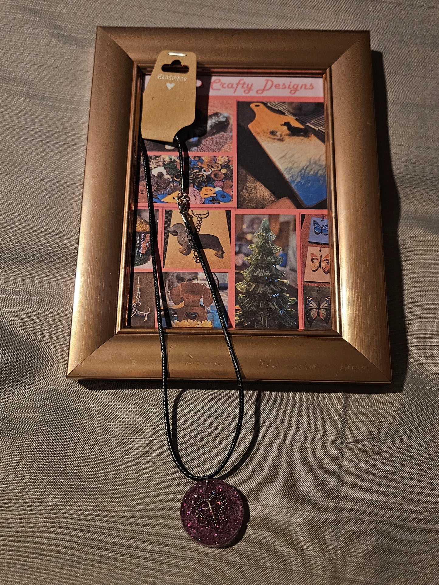 Resin/Leather Rope Necklace - Glitter Cross in Heart  18-20 inch #202