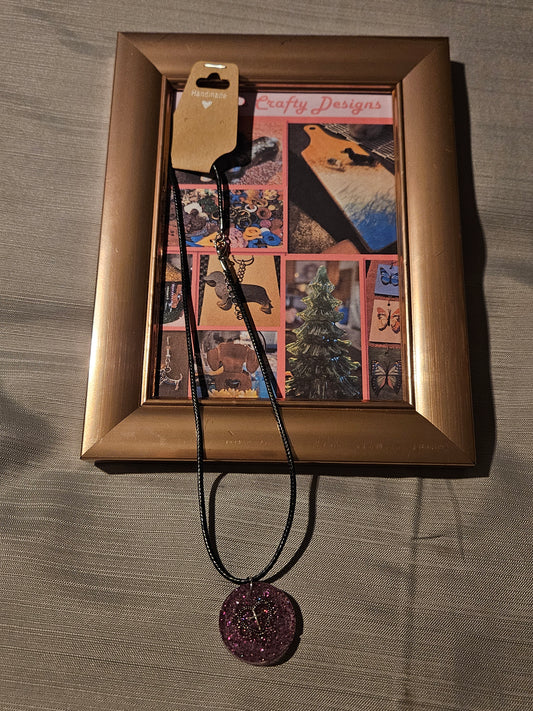 Resin/Leather Rope Necklace - Glitter Cross in Heart  18-20 inch #202