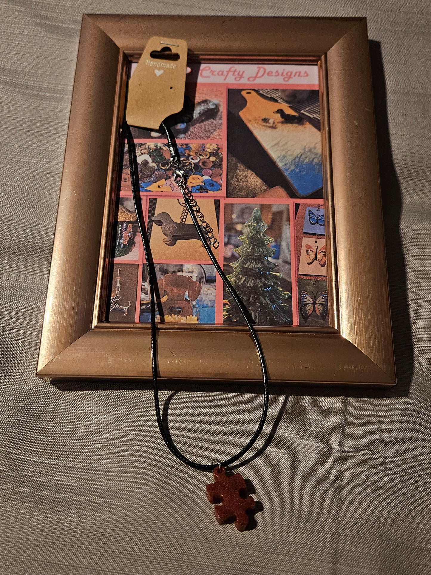 Resin/Leather Rope Necklace - Puzzle Piece 3  18-20 inch #188