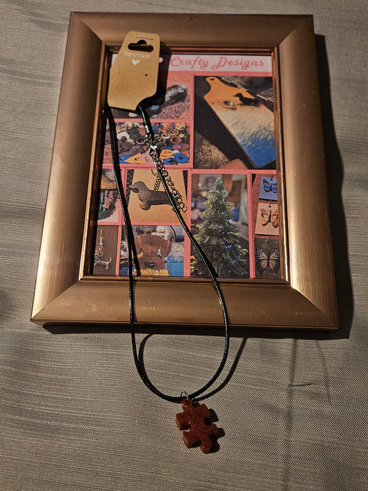 Resin/Leather Rope Necklace - Puzzle Piece 3  18-20 inch #188