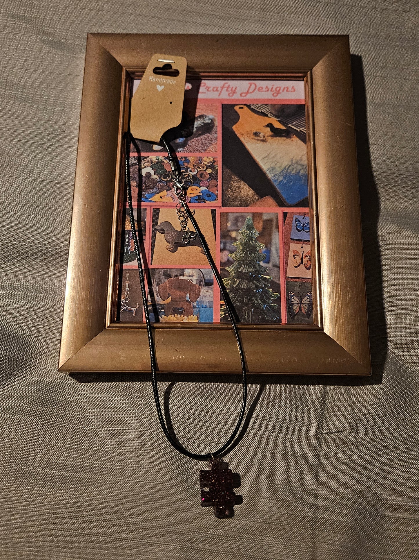 Resin/Leather Rope Necklace - Puzzle Piece 2  18-20 inch #187