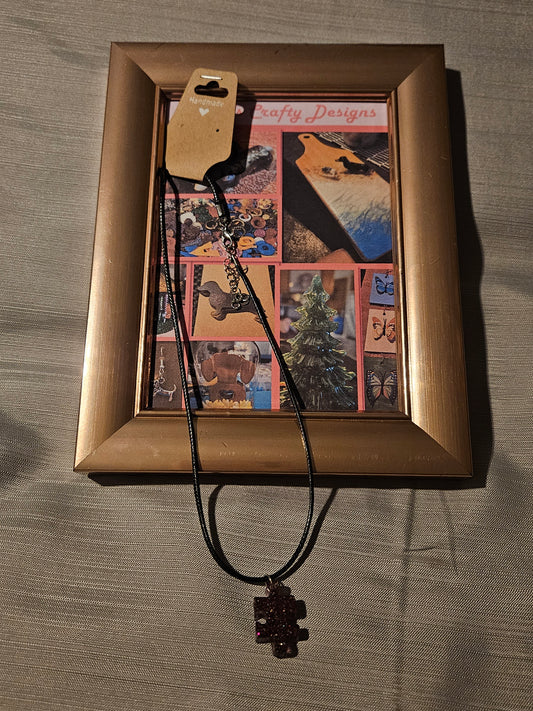 Resin/Leather Rope Necklace - Puzzle Piece 2  18-20 inch #187