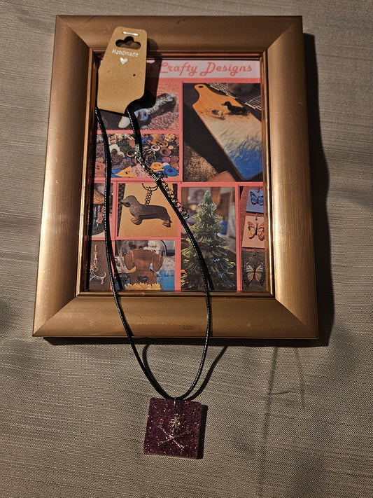 Resin/Leather Rope Necklace - Glitter Skull and Crossbones  18-20 inch #204